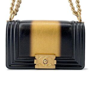 CHANEL Boy Chanel ChainShoulder Size Small Leather Black/Gold A67085